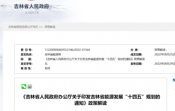 《吉林省人民政府办公厅关于印发吉林省能源发展“十四五”规划的通知》政策解读